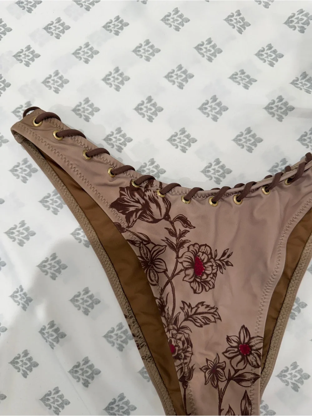 Frankie's Bikinis Bella Hadid Beige Floral Triangle Bikini Set